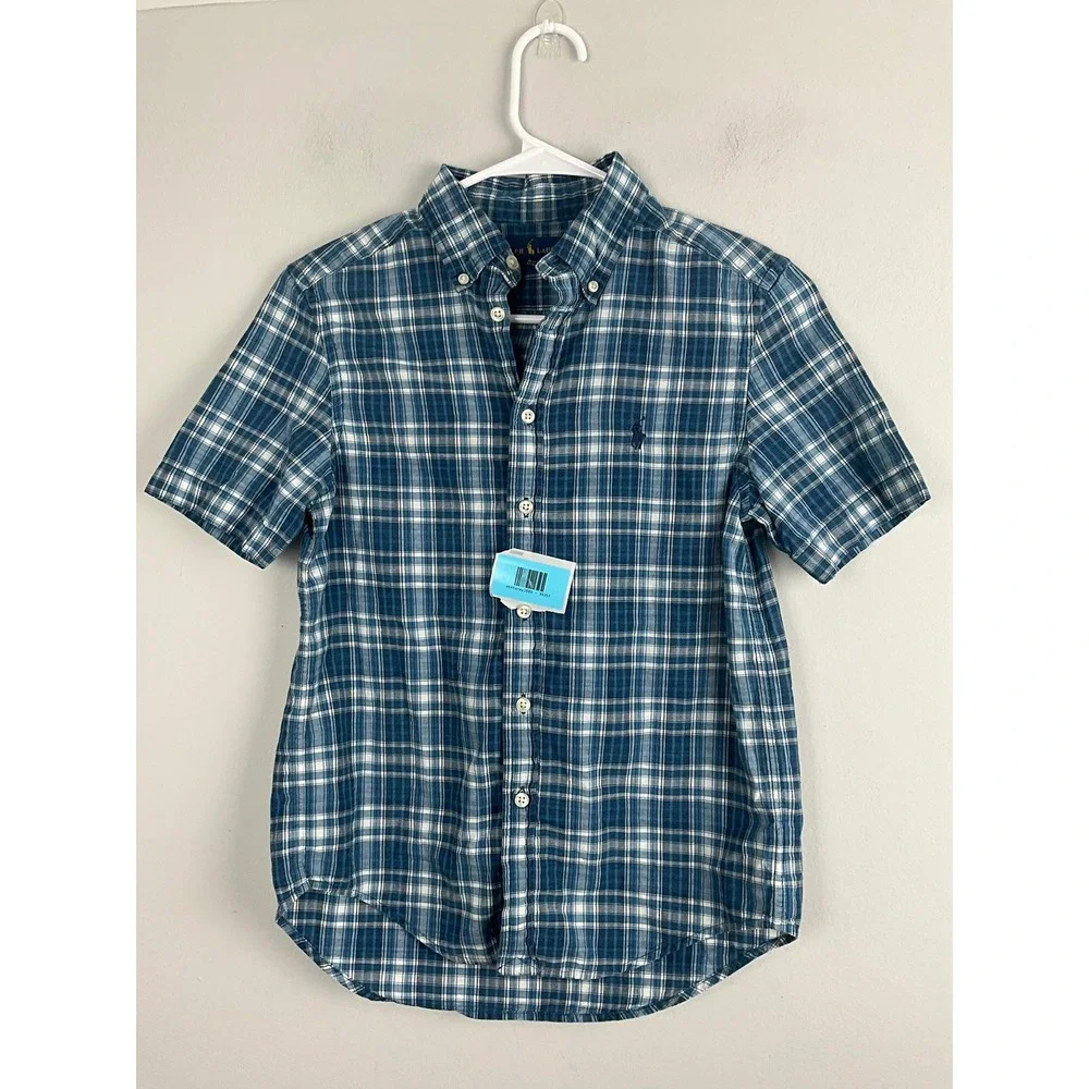 Ralph Lauren‎ Kids Plaid Button Down Short Sleeve Shirt Boys Size M (10/12)